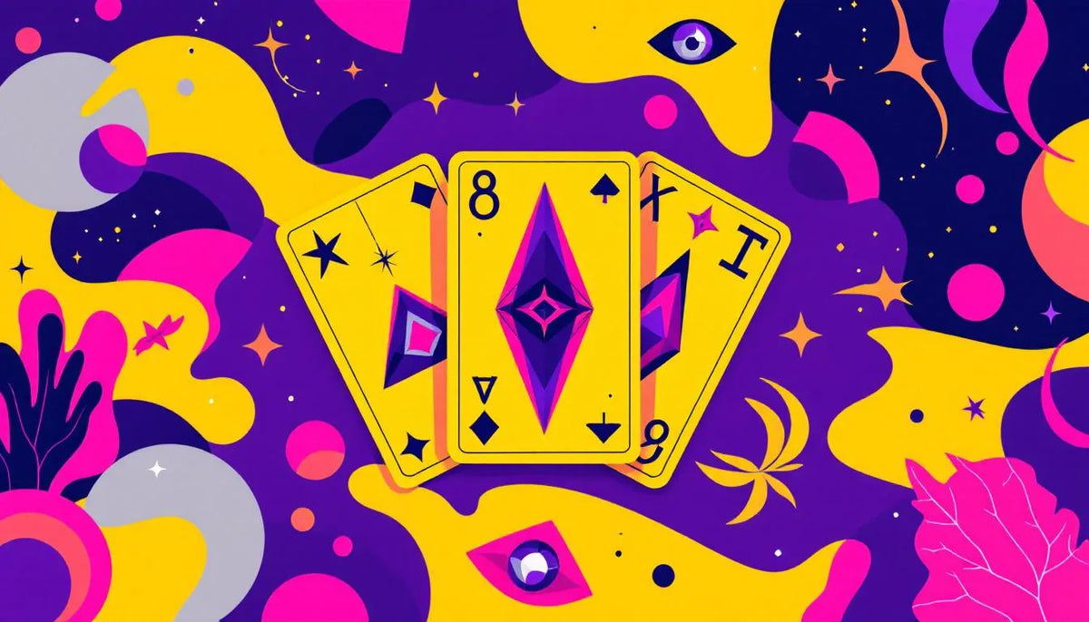 3 card tarot spread layout with colorful geometric design